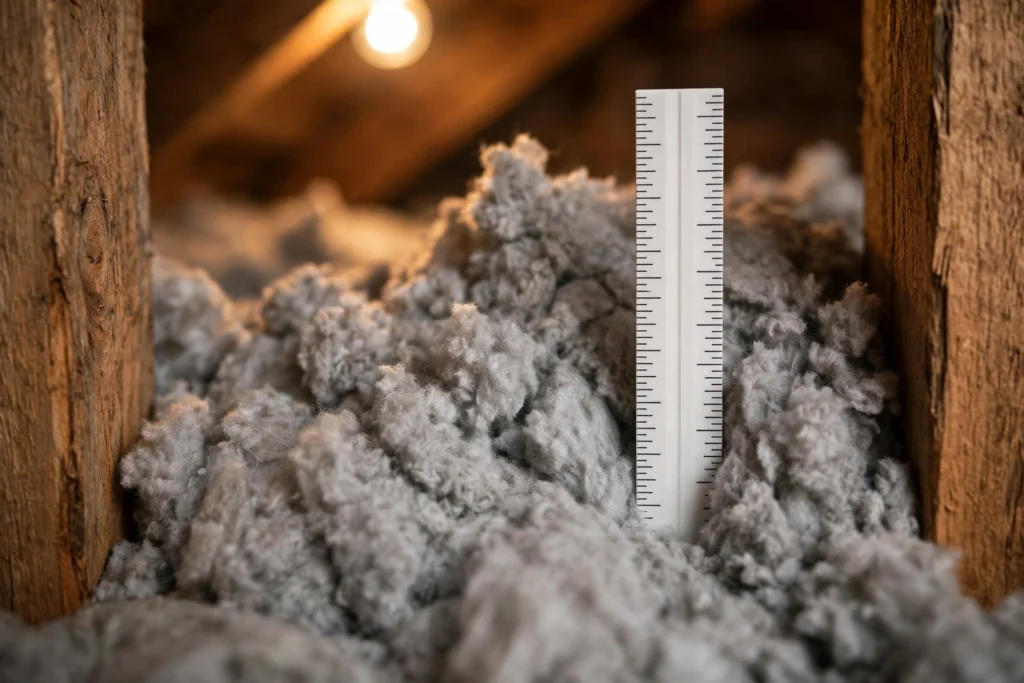 Close-up of blown-in attic insulation